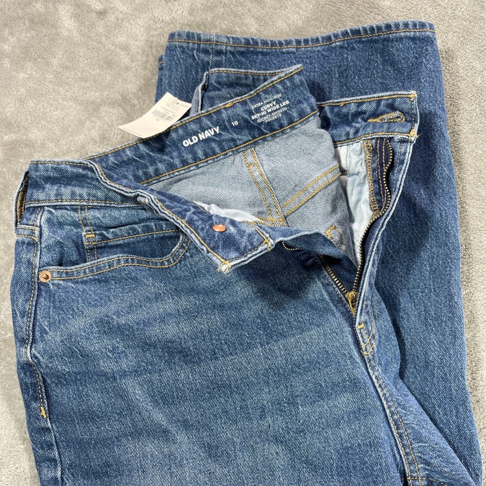 Old Navy Wide Leg Jeans Womens 10 Blue Curvy Extra High Rise Sky-Hi 549282-00-1